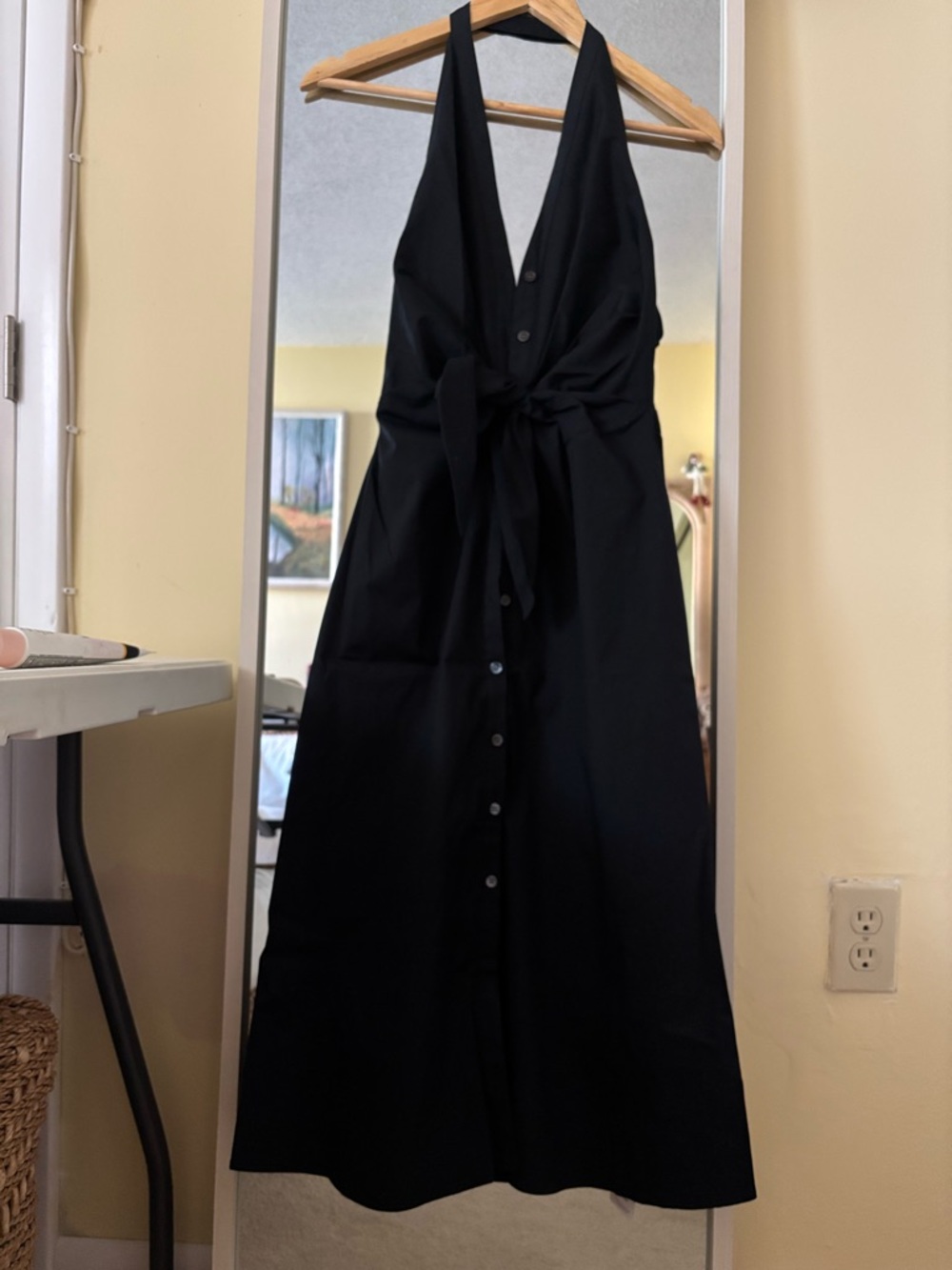 Veronica Beard Black Halter Button-Front Midi Dress - Picture 6 of 8